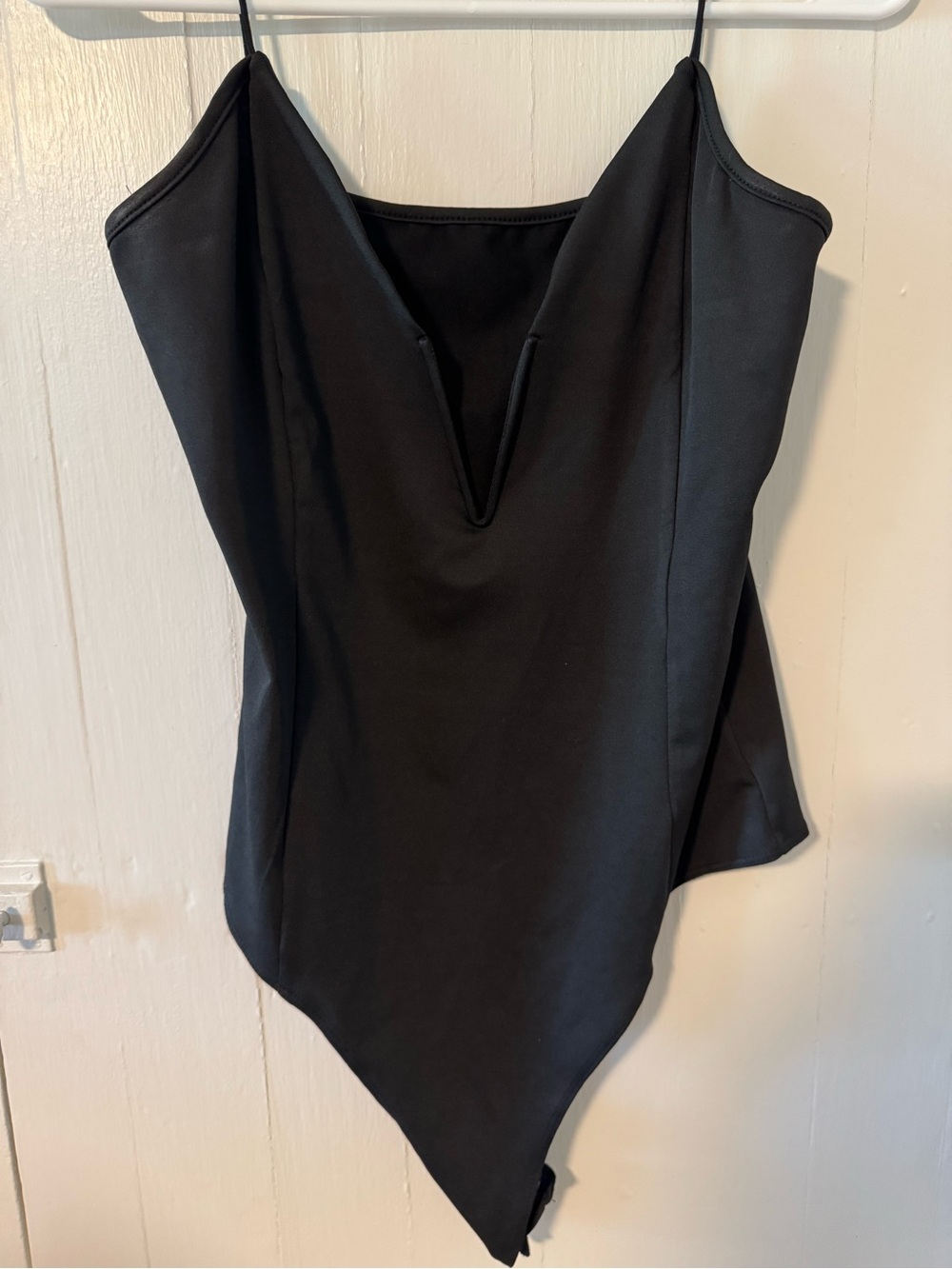 Black Asymmetric V-Neck Women's Bodysuit